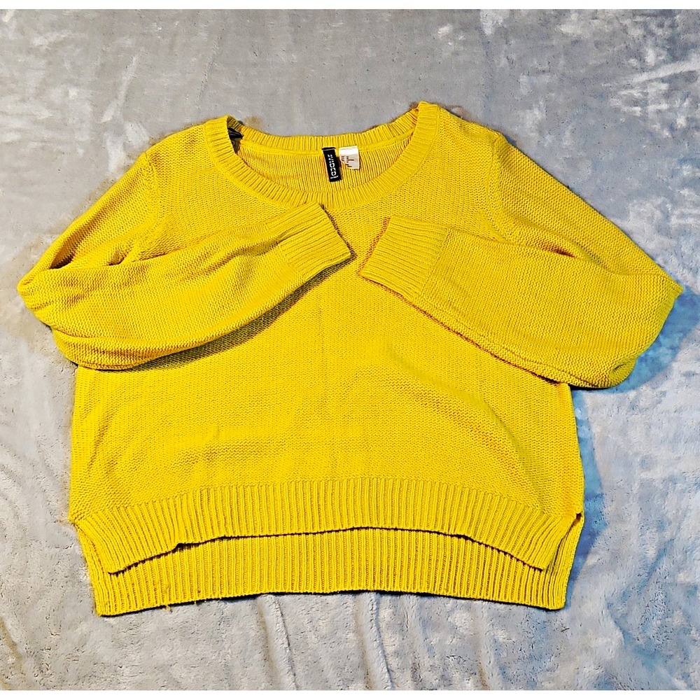 DIVIDED by H&M Yellow Crew Neck Knit Pullover Sweater Long Sleeve Women 10
